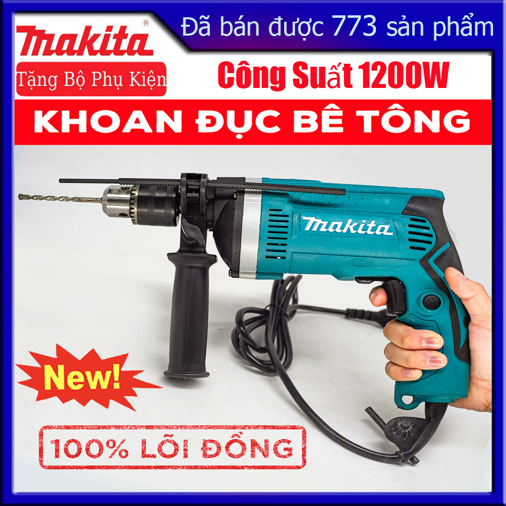 Máy Khoan Cầm Tay Chính Hãng Makita - Máy Khoan Điện Makita HP1630 Công Suất Cực Lớn 1200W - Lõi Đồng 100% - Khoan Búa - Khoan Tường - Máy Khoan Gỗ - Máy Đục Bê Tông - Máy Khoan Sắt - Bảo Hành Toàn Quốc