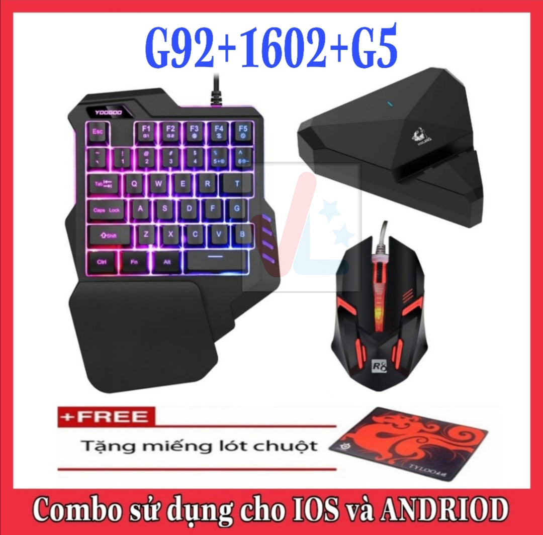 Combo Trọn Bộ Bàn Phím G92 + Chuột 1602 + Hộp Chuyển Đổi G1 chơi game PUBG Mobile cho Android, IOS, iPad như PC-VL