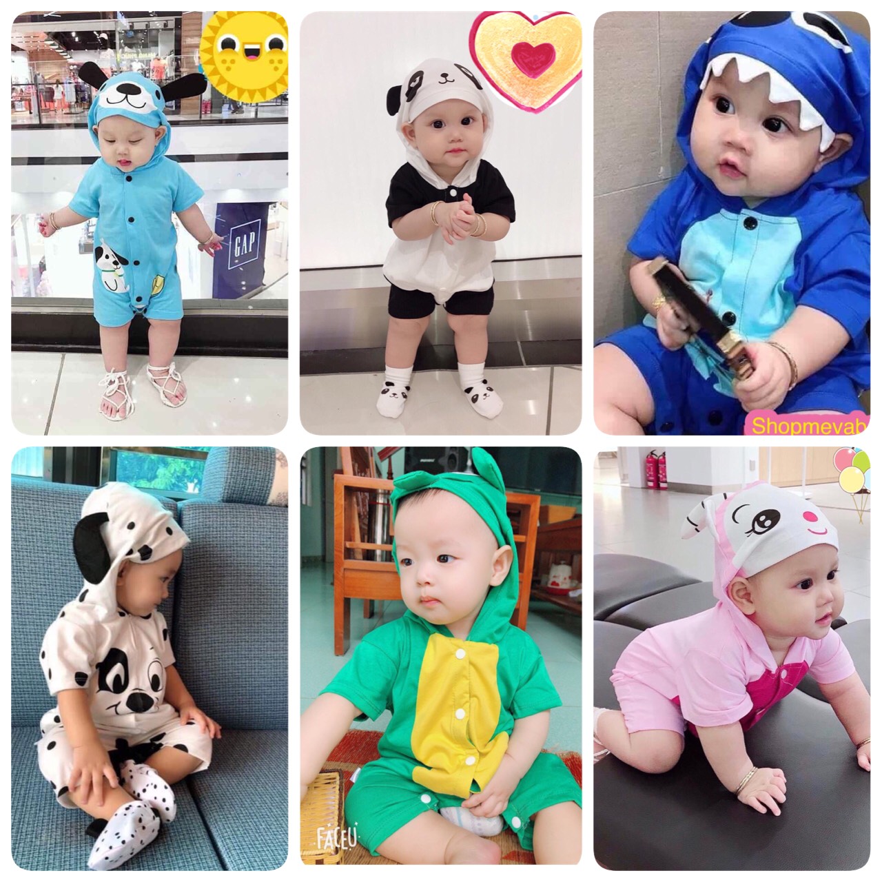 Body đùi in hình thú có mũ siêu ngộ ngĩnh cho bé trai và bé gái sơ sinh 3-14kg , hàng đẹp - BD15