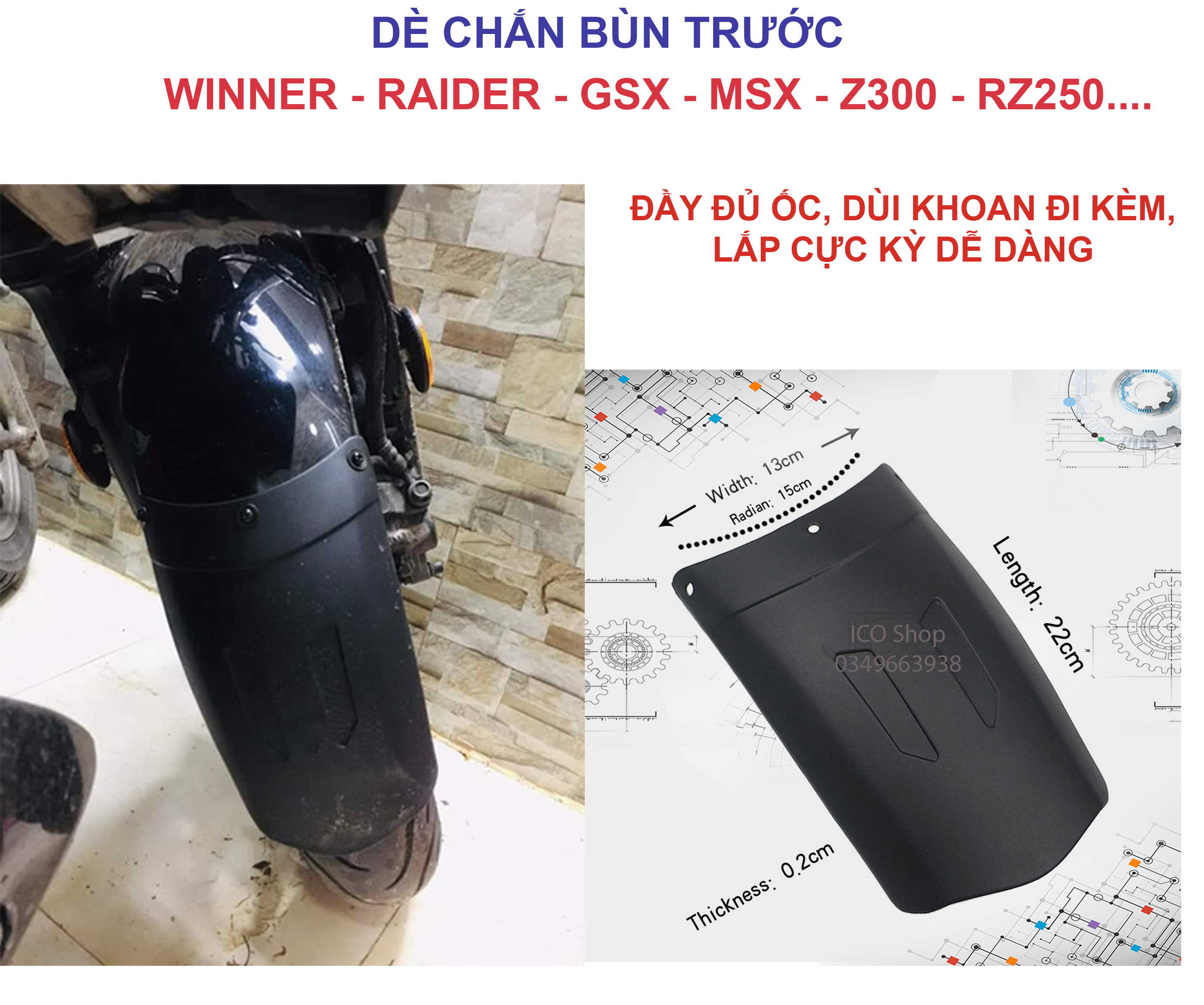 [HCM]Dè chắn bùn Winner X - Winner 150 - TFX- MSX - GSX - Husky 125 - CBR 300 - BRIXTON