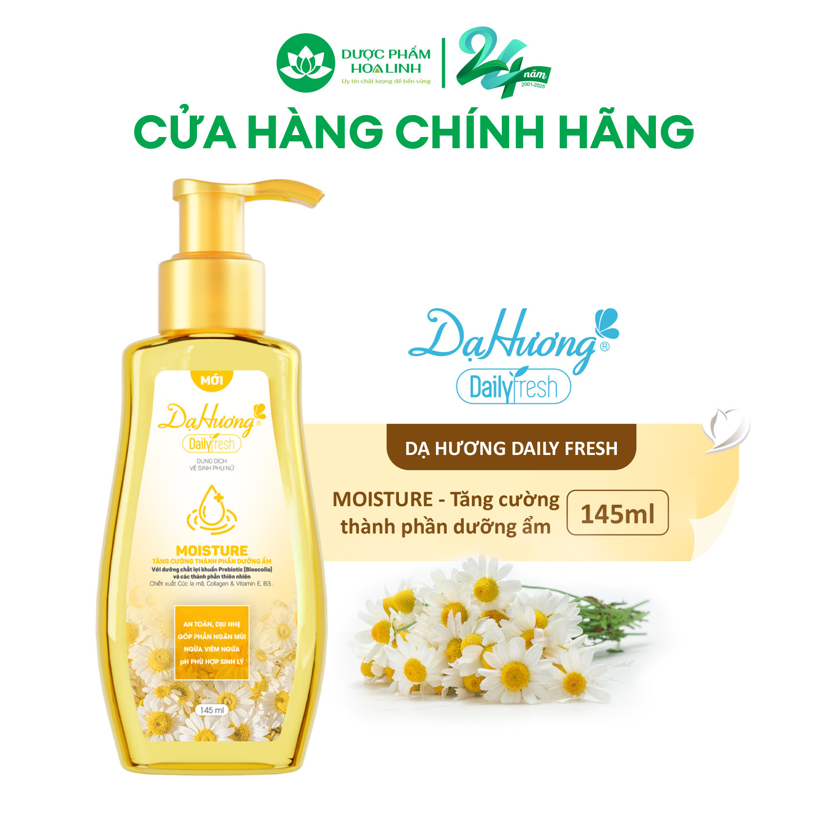 Combo 3 chai dung dịch vệ sinh Dạ Hương Daily Fresh Moisture 145ml - Tăng cường thành phần DƯỠNG ẨM