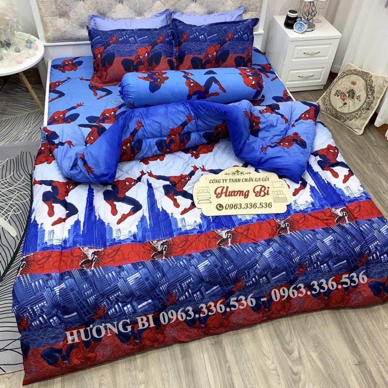 Bộ Chăn Ga Gối Cottong Poly Chần Phao 5 Món- Siêu Nhân Nhện