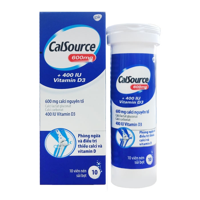 Viên sủi bổ sung CalSource 600mg calci nguyên tố , phòng ngừa thiếu calci,  mới tuýp 10 viên