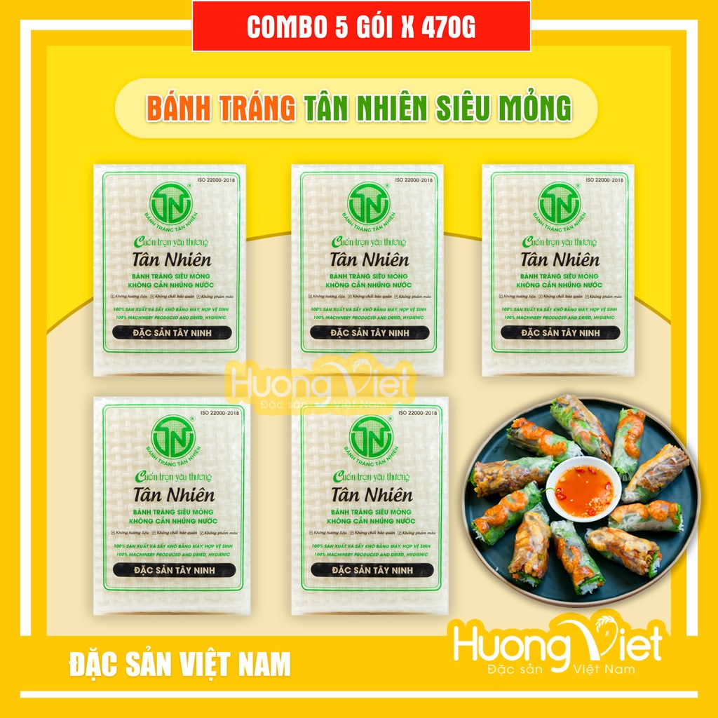 5 gói bánh tráng Tân Nhiên 470gr, bánh tráng siêu mỏng đặc sản Tây Ninh, bánh tráng gói rau không nhúng nước