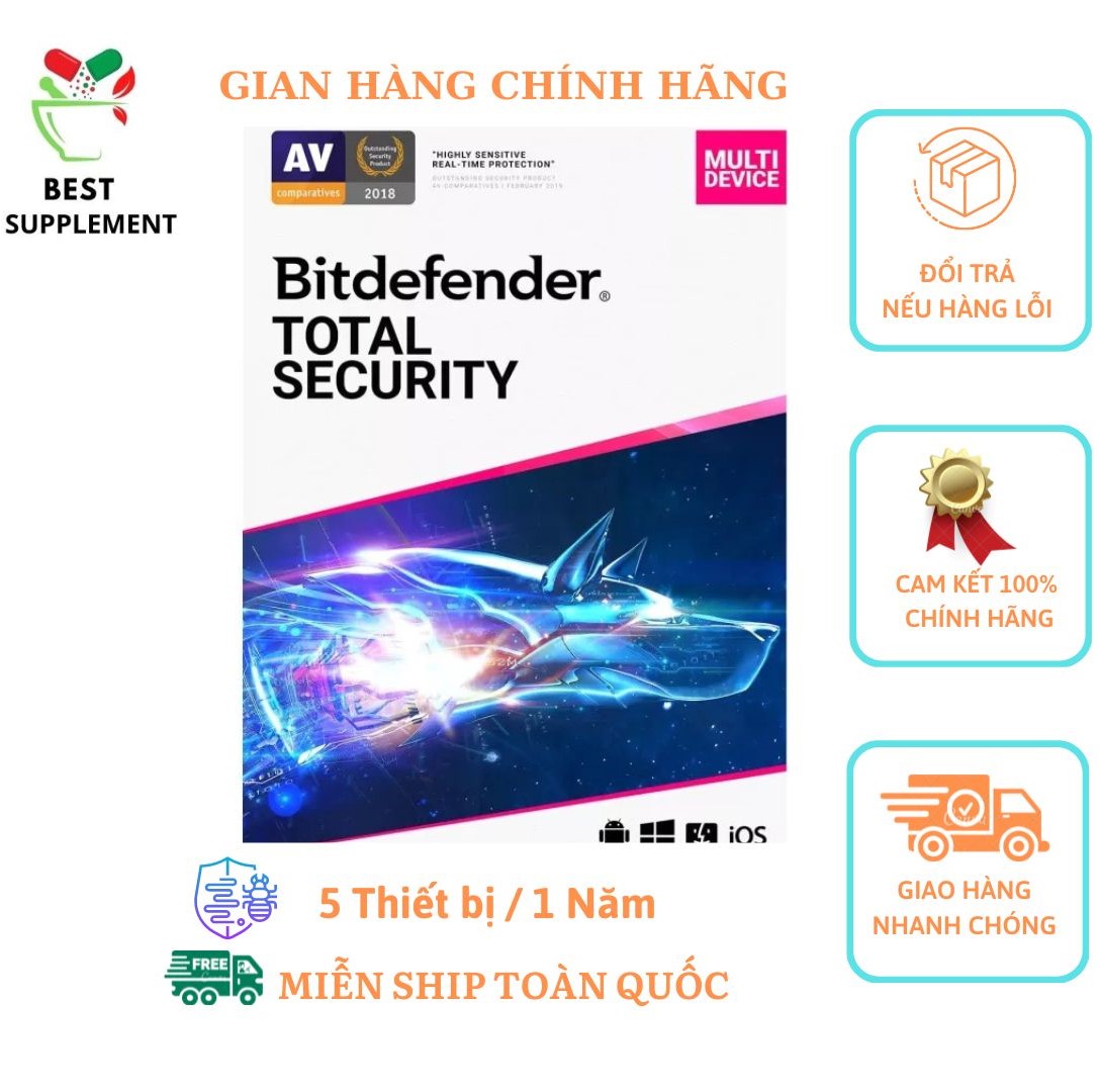 Phần mềm diệt virus bitdefender total security 5-devices, 1-year
