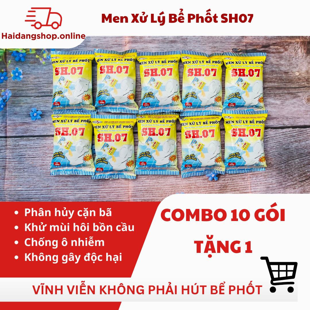 [ SỈ 10 GÓI TẶNG 1 GÓI ] Men xử lý bể phốt SH07 gói 200g Khử mùi, tiêu bồn cầu - Không hiệu quả hoàn tiền