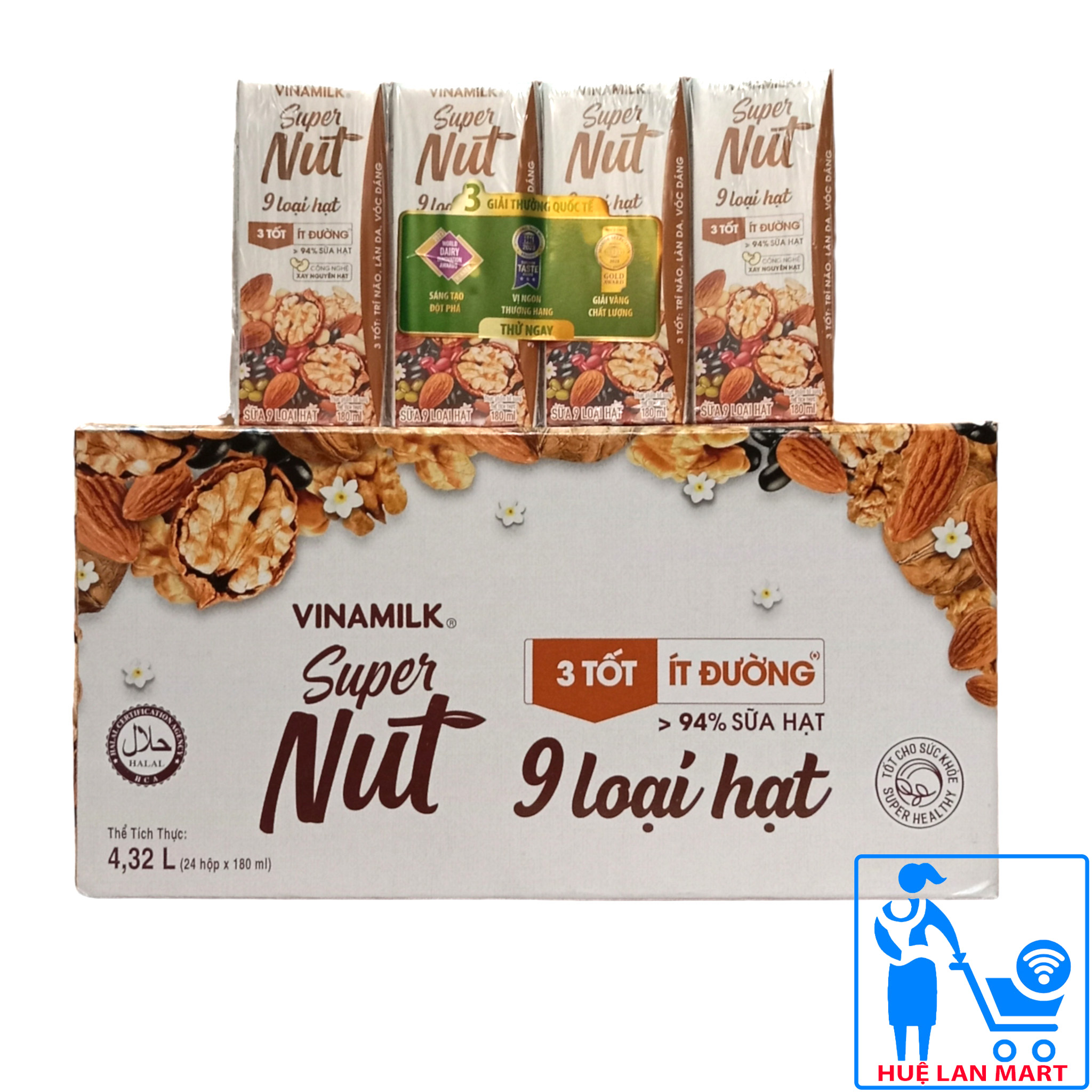 Sữa vinamilk super nut 9 loại hạt ít đường thùng 24 hộp x 180ml