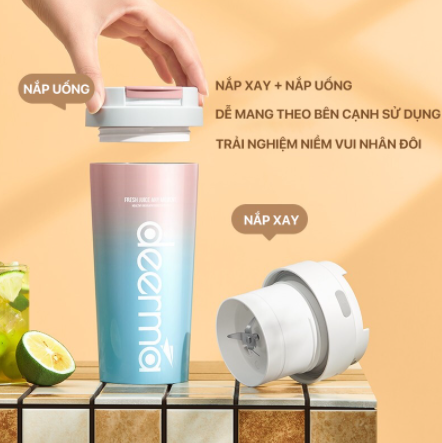 Máy xay sinh tố cầm tay Deerma NU90 gồm 4 lưới dao kiêm bình giữ nhiệt trẻ trung cá tính - mihoanggia