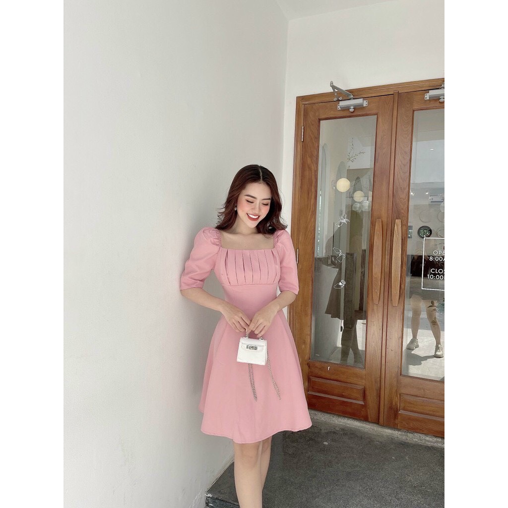 Đầm dự tiệc tay phồng xếp ly ngực sang trọng