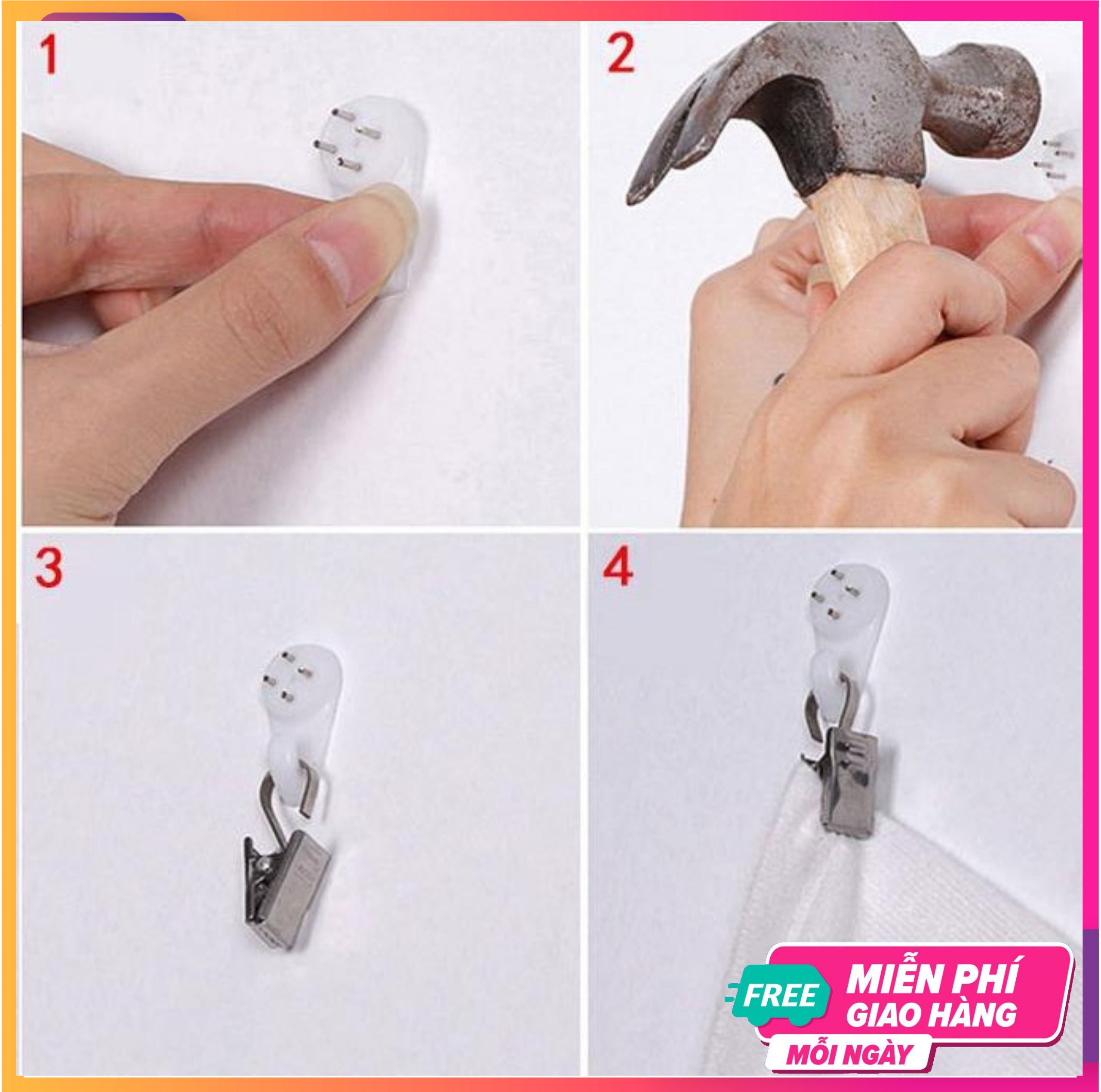 Full bộ phụ kiện treo tường  (2 đinh + 2 móc)  - Không cần khoan tường