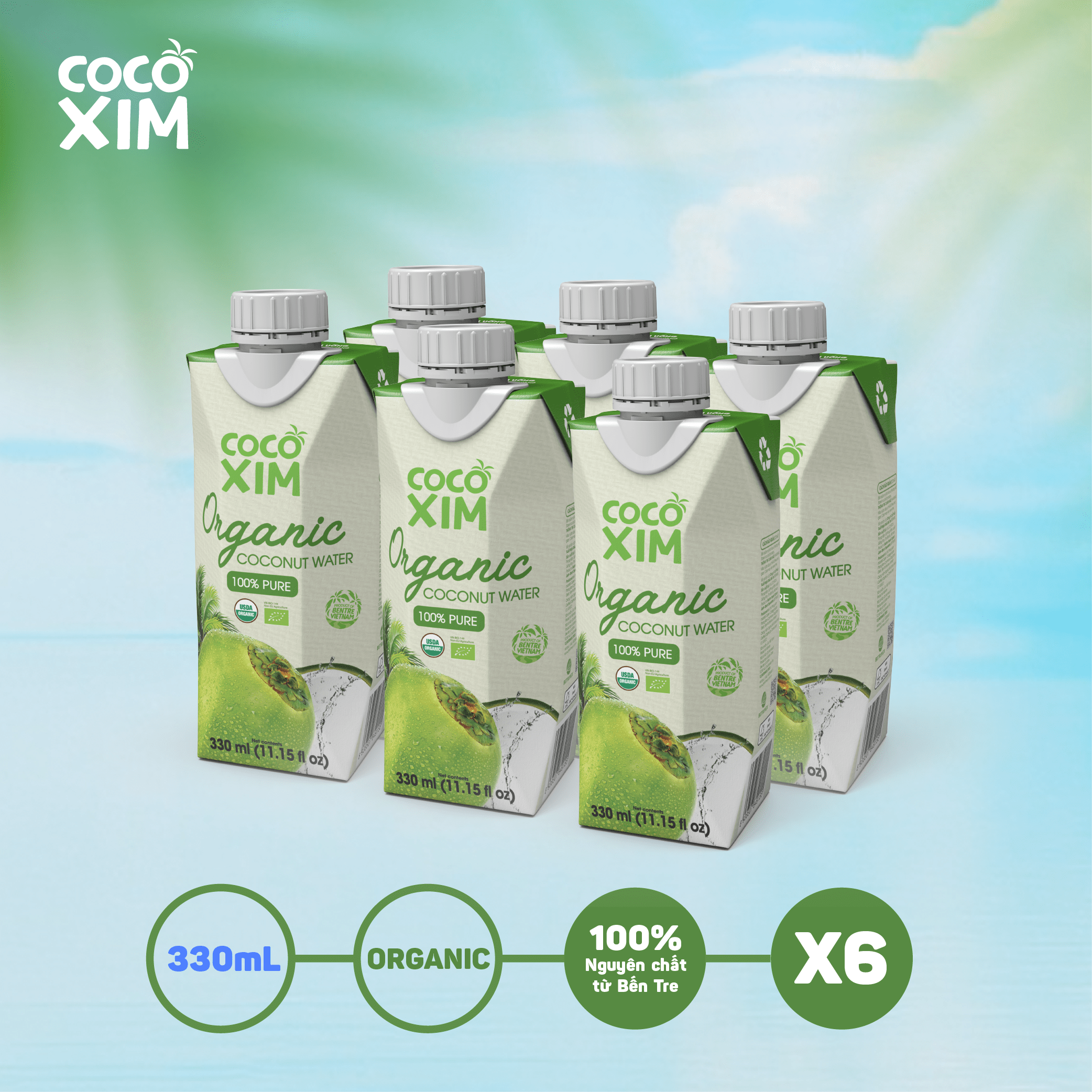 Combo 6 Hộp Nước dừa đóng hộp Cocoxim Organic 330ml/Hộp