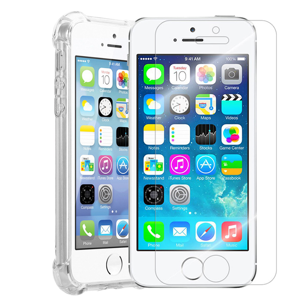 Bộ ốp lưng chống sốc phát sáng và kính cường lực nano cho iphone 5/5s/5se