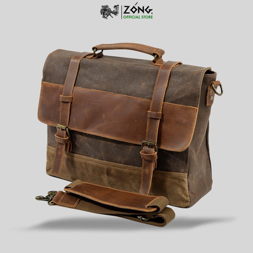 Túi xách laptop vintage vải sáp da bò - square vi