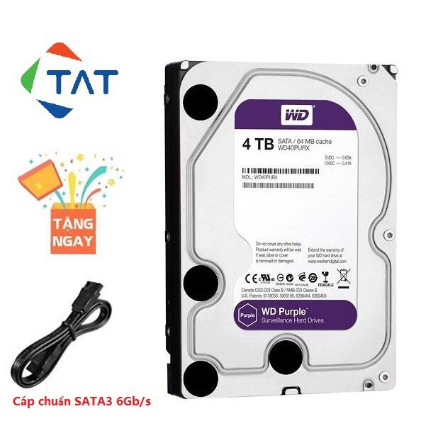 Ổ Cứng HDD Western Digital Purple 4TB 64MB Tím (Bảo Hành 24 Tháng 1 Đổi 1)