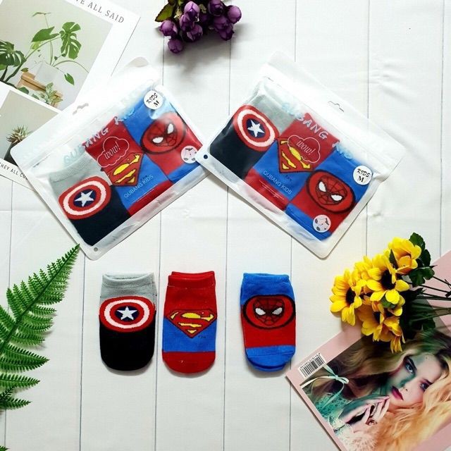 Combo 3 đôi tất túi zip siêu anh hùng cho bé trai cực cool