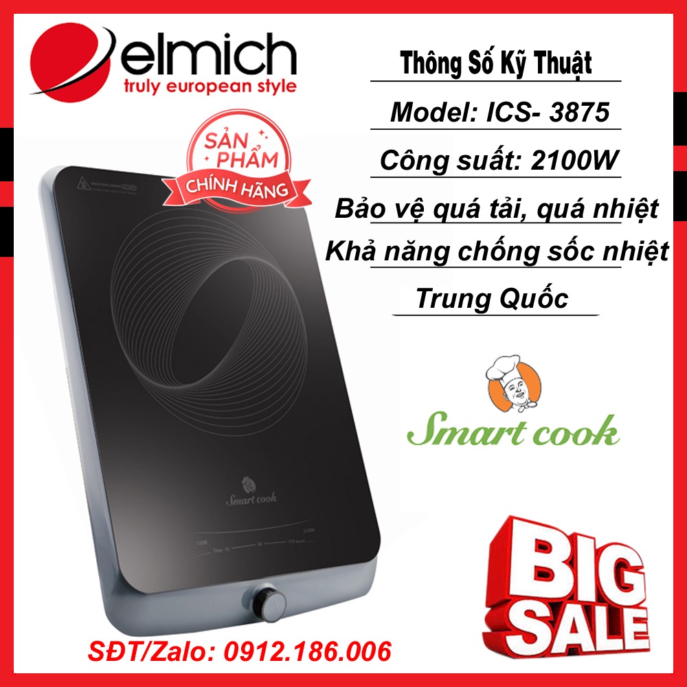 Volume điều khiển vô cực mới 2020, bếp từ elmich smartcook 3875, 2100w, tặng kèm nồi lẩu
