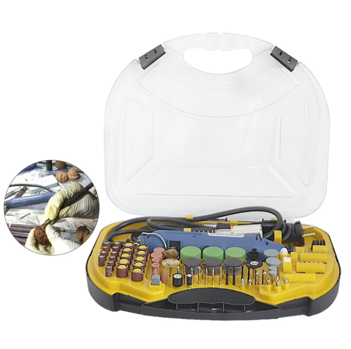 Máy khoan mài cắt mini đa năng 100 chi tiết Rongxin MD3601, Với nhiều công dụ mài cắt tiện ích đa năng