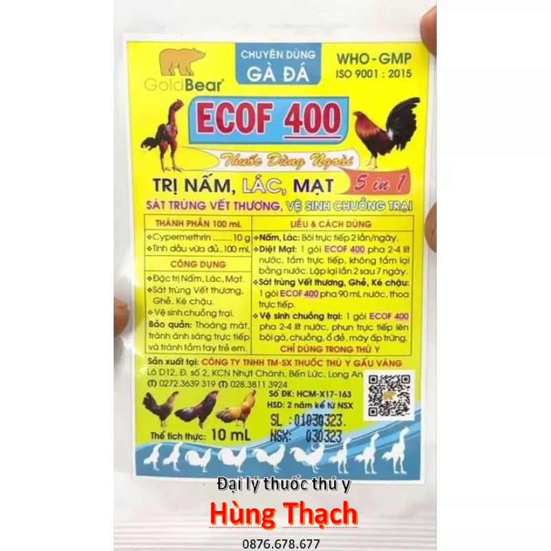 Ecof 400 gói 10ml tắm mạt, lác, ghẻ, ké chậu, đậu và nấm trên gà
