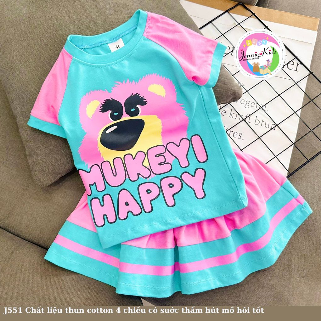 Set, Bộ váy bé gái chất cotton mặc mát [10 22kg] áo thun ngắn tay + chân váy quần đáng yêu Jennie kids J552 - 6