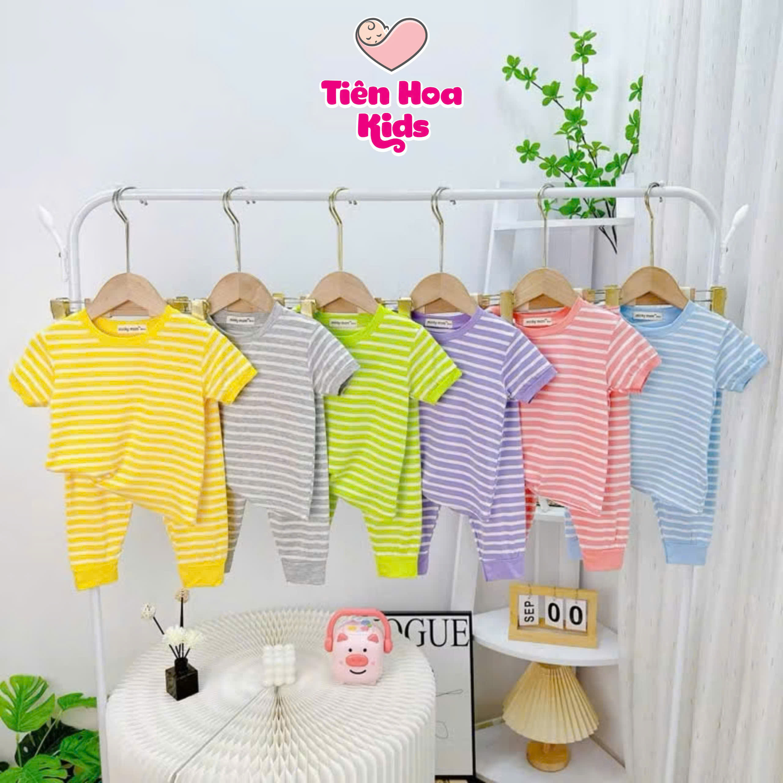 [Bé 7-32kg] Bộ Ngắn Tay Quần Dài Thun Lạnh Sọc Dệt Minky Mom Mềm Mịn Cho Bé Trai Bé Gái mặc ngủ đi chơi