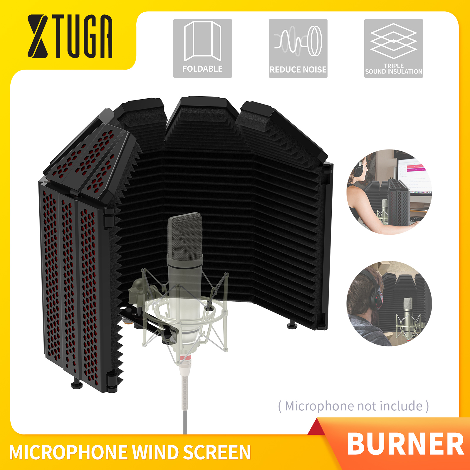 XTUGA Burner-Pro 5 Tấm Chắn Cách Ly Micro Có Thể Gập Lại & Di Động Với Nắp Trên Thiết Kế Mới, Tấm Xốp Âm Thanh Hấp Thụ Mật Độ Cao Để Loại Bỏ Mọi Tiếng Ồn Khó Chịu Sử Dụng Để Ghi Âm Mic Podcast Phát Sóng Ghi Âm