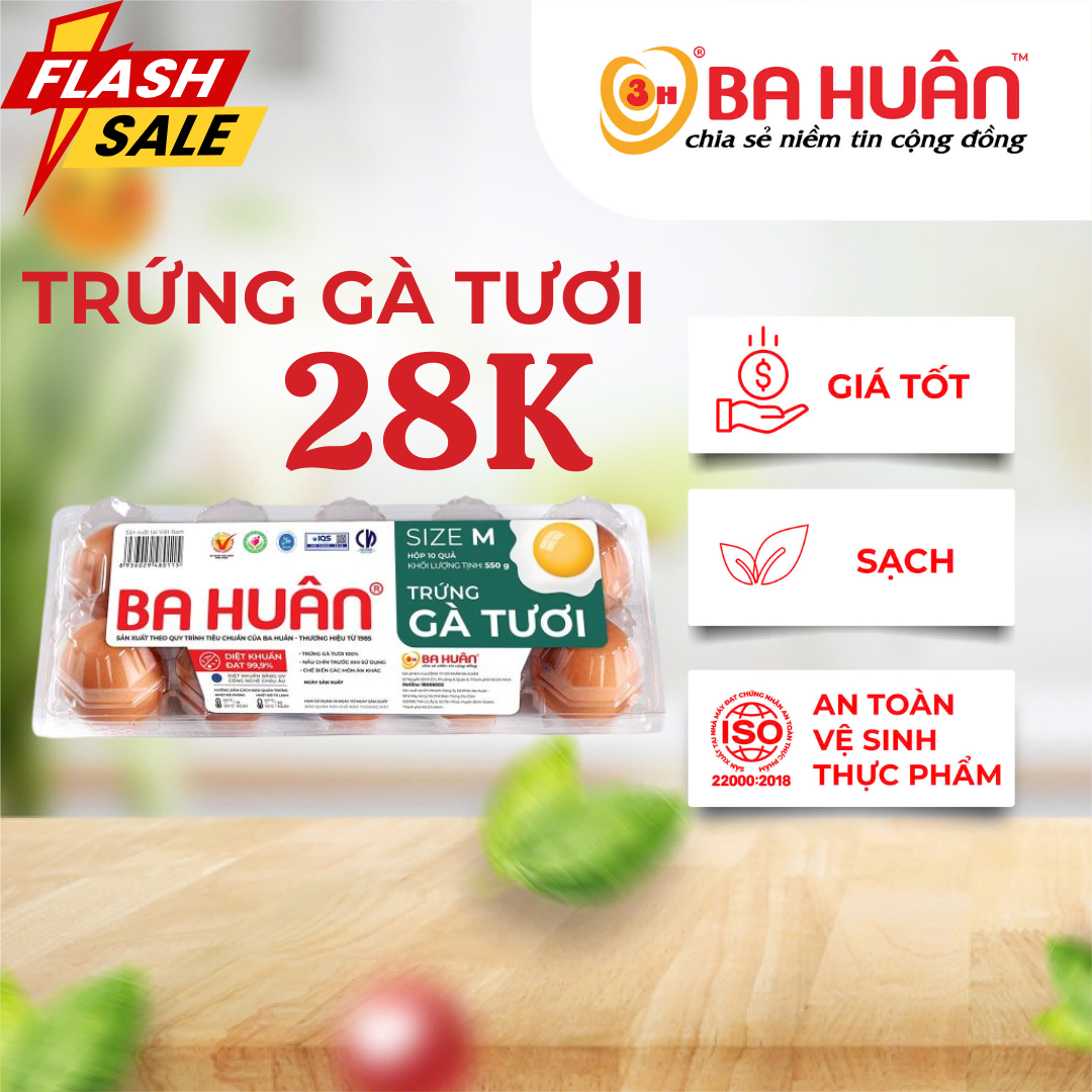 [Giao HCM] Trứng gà tươi Ba Huân Vỉ 10 quả - Date mới - Trứng gà công nghiệp