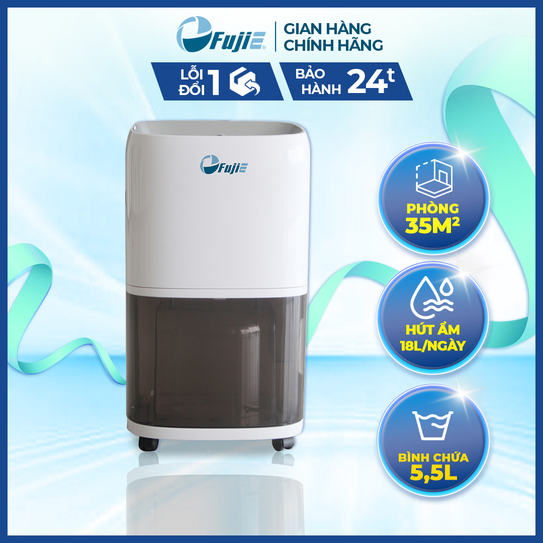 Máy hút ẩm không khí FujiE HM-918EC công suất hút ẩm 18L/ ngày - Có chức năng làm khô quần áo - Công nghệ Nhật Bản - Nhập khẩu chính hãng