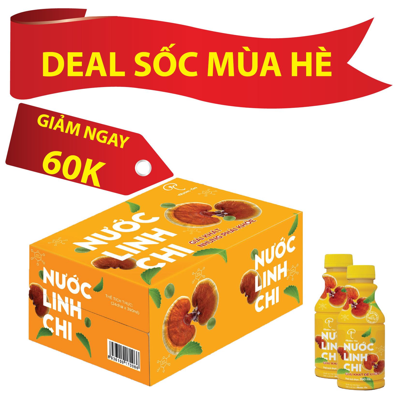 Nước Linh Chi Trường Thọ - Thùng 24 Chai (390ml/chai)
