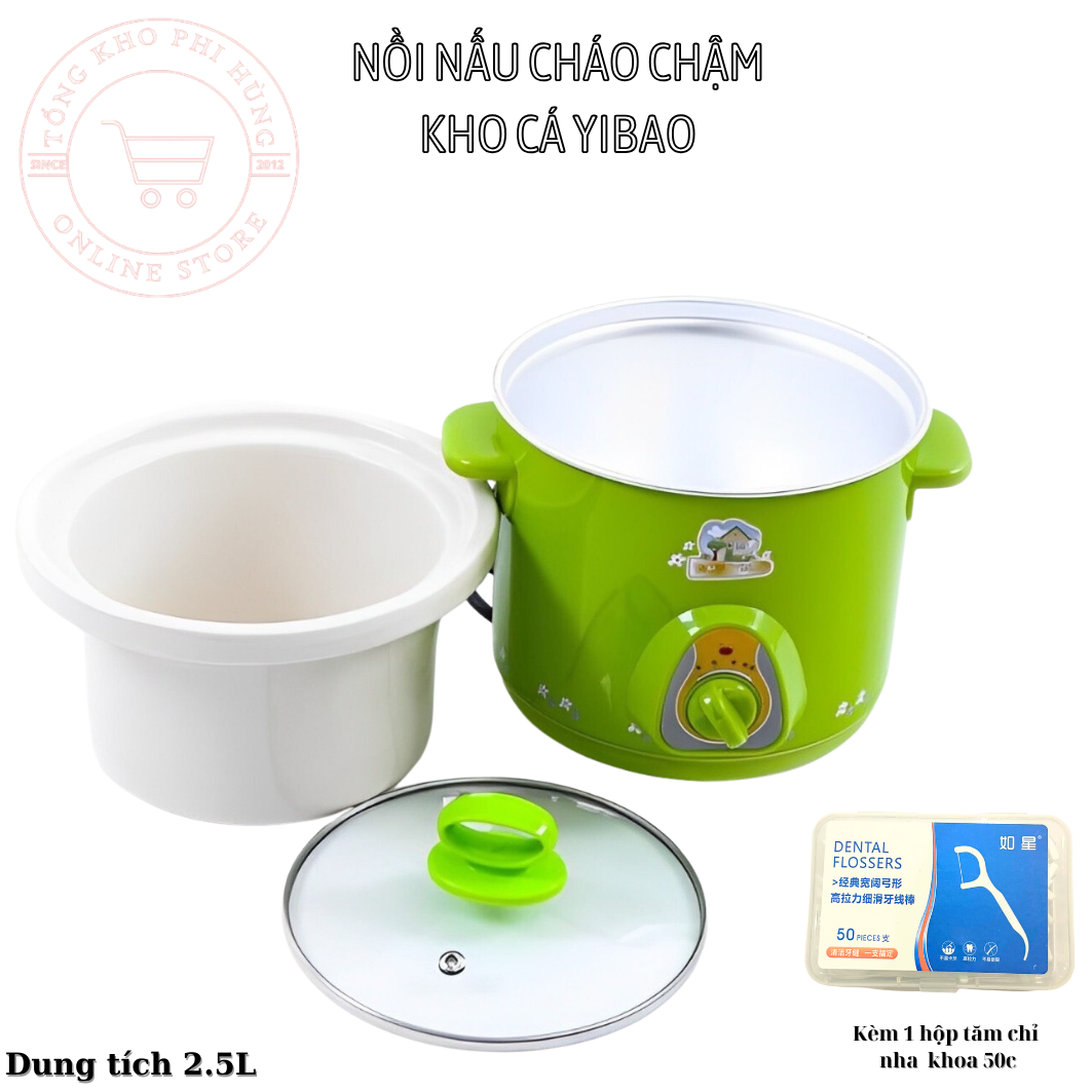 Nồi điện nấu cháo chậm 2.5 Lít , Thố nấu bằng sứ cho bé Yibao