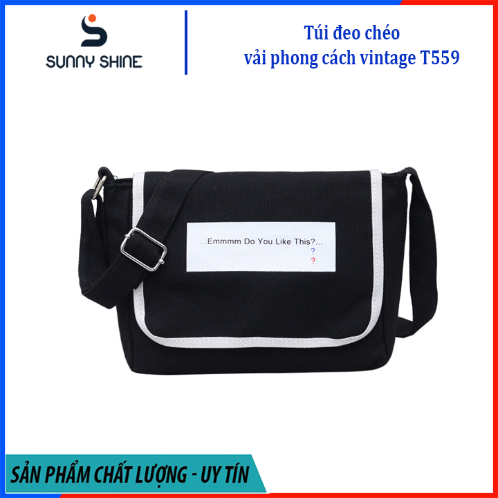Túi đeo chéo nữ phong cách vintage, chất liệu vải canvas, có lớp lót polyester, ngăn rộng thoải mái T559