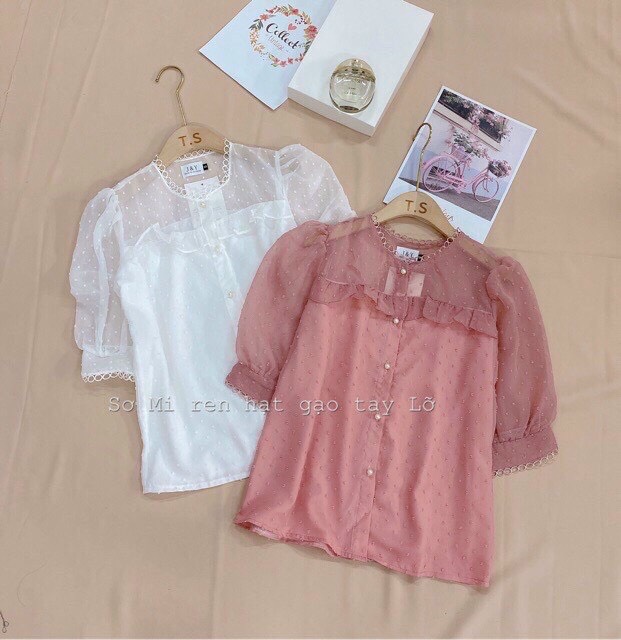 áo sơ mi nữ đi chơi voan lụa phối voan ren cao cấp S7101