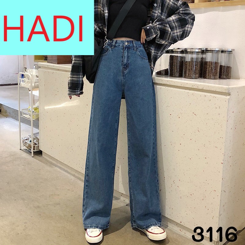 [ FREESHIP ] QUẦN JEAN ỐNG RỘNG NỮ XANH ĐẬM LAI CUỐN LƯNG CAO HADI HOT CHÓT VÓT