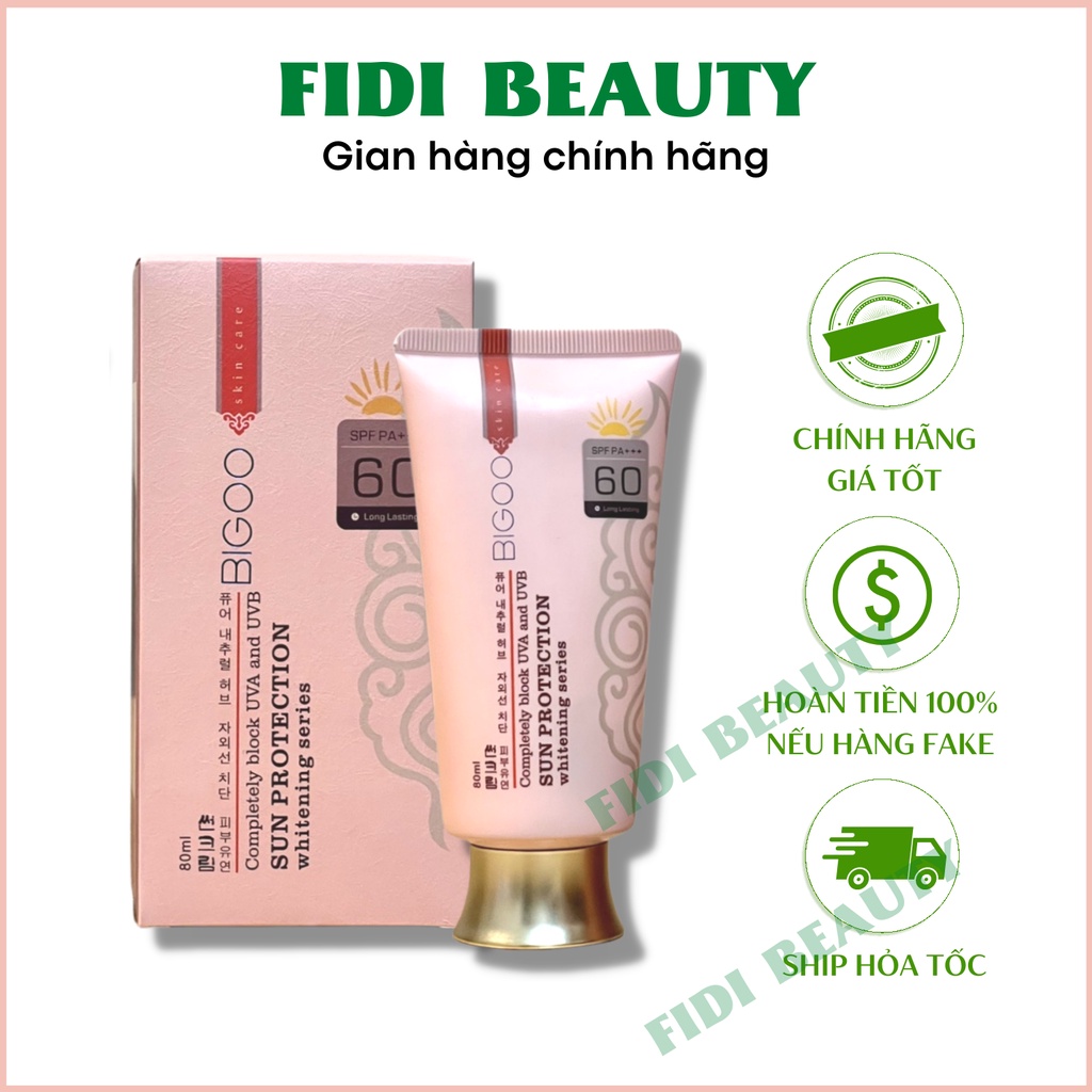 Kem chống nắng BIGOO dạng kem nền Sun Protection SPF60 80ml kem nền chống nắng bảo vệ da 24h Hàn Quốc - Fidi Beauty