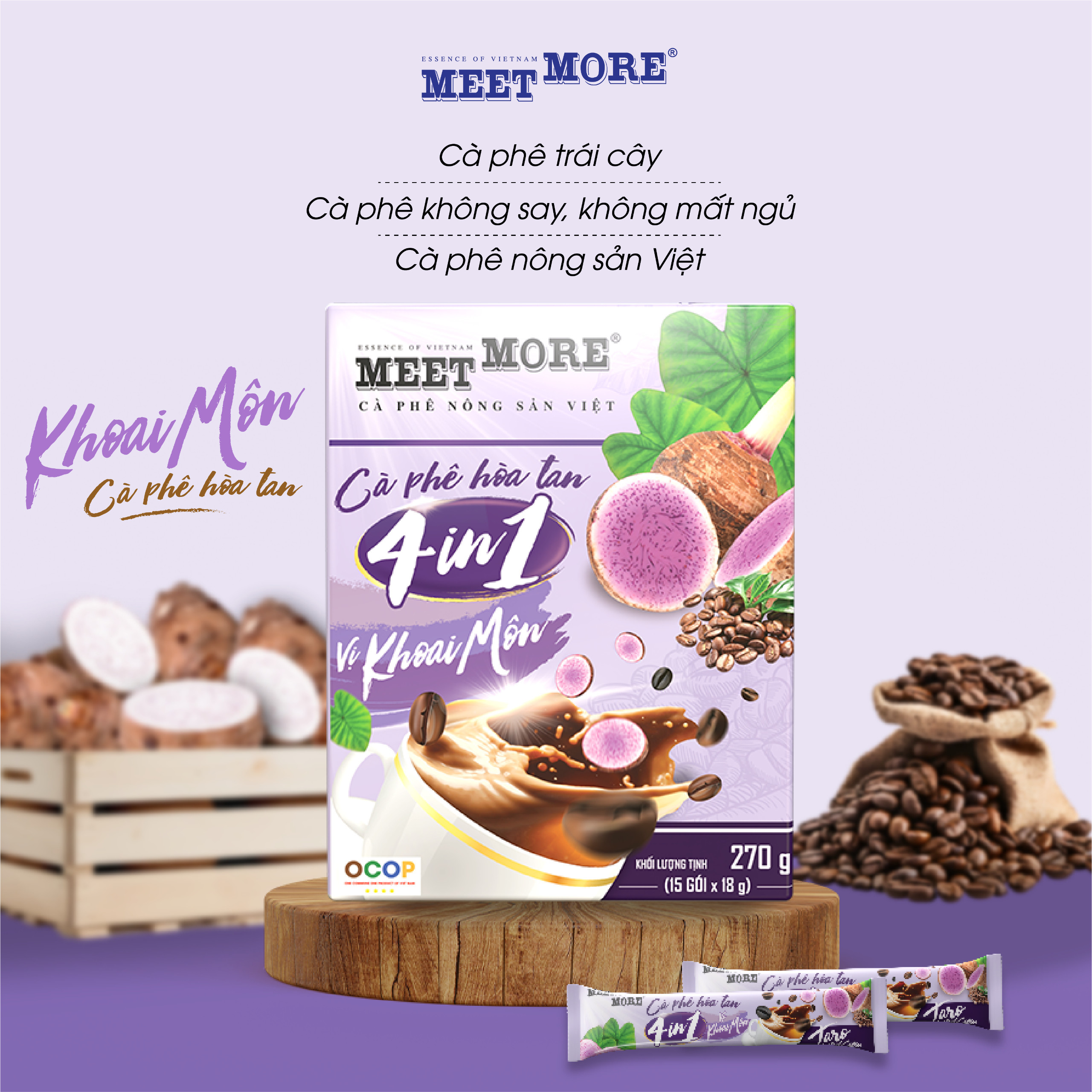 Hộp cà phê hòa tan vị khoai môn Meet More
