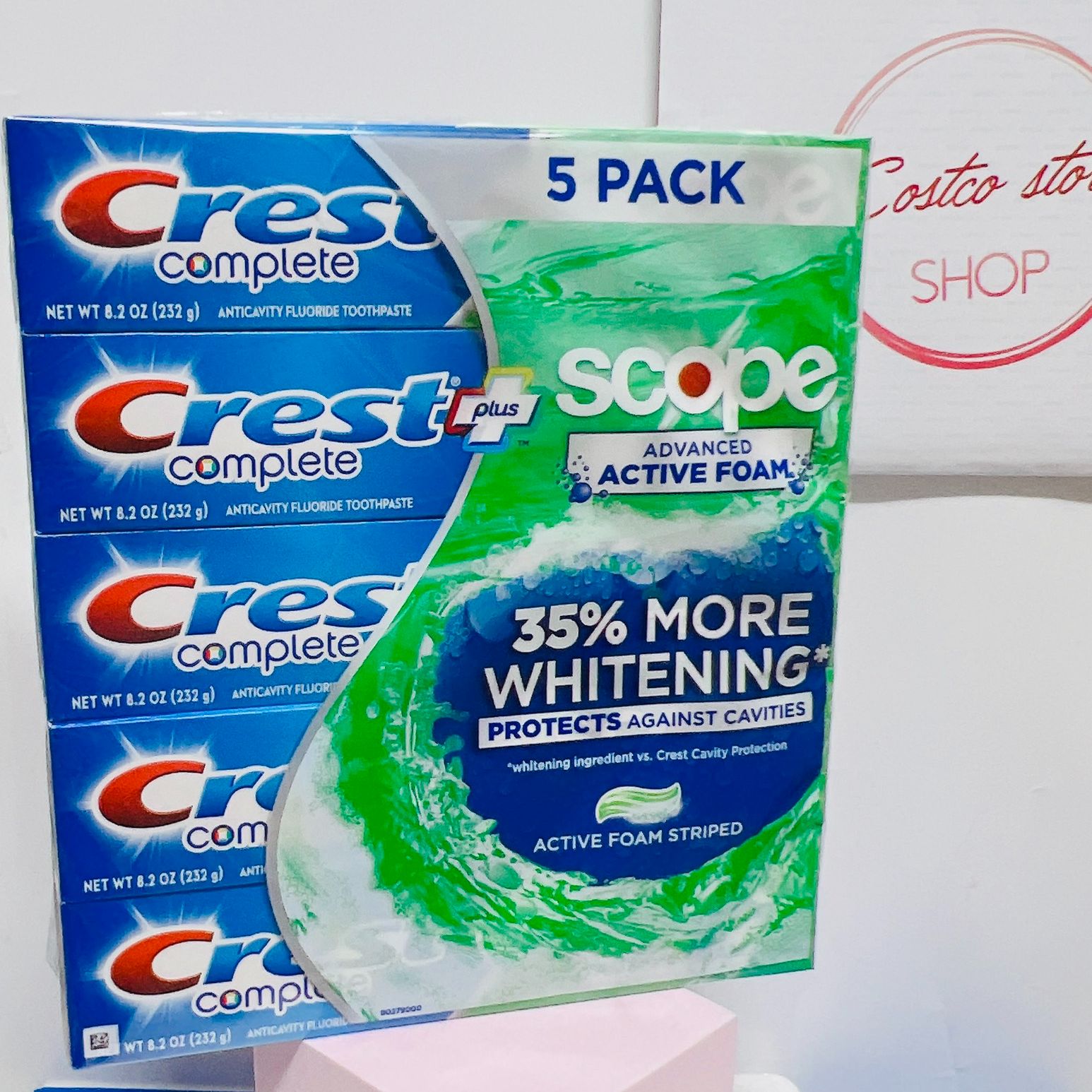 kem đánh răng crest complete extra whitening scope advanced mỹ 232g date 2024 sét 5 cây