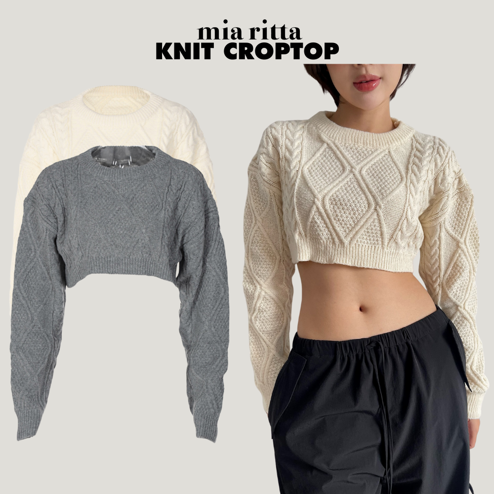 Áo croptop len Mia Ritta A2148 - Áo len dày vặn thừng dáng ngắn dài tay cổ tròn