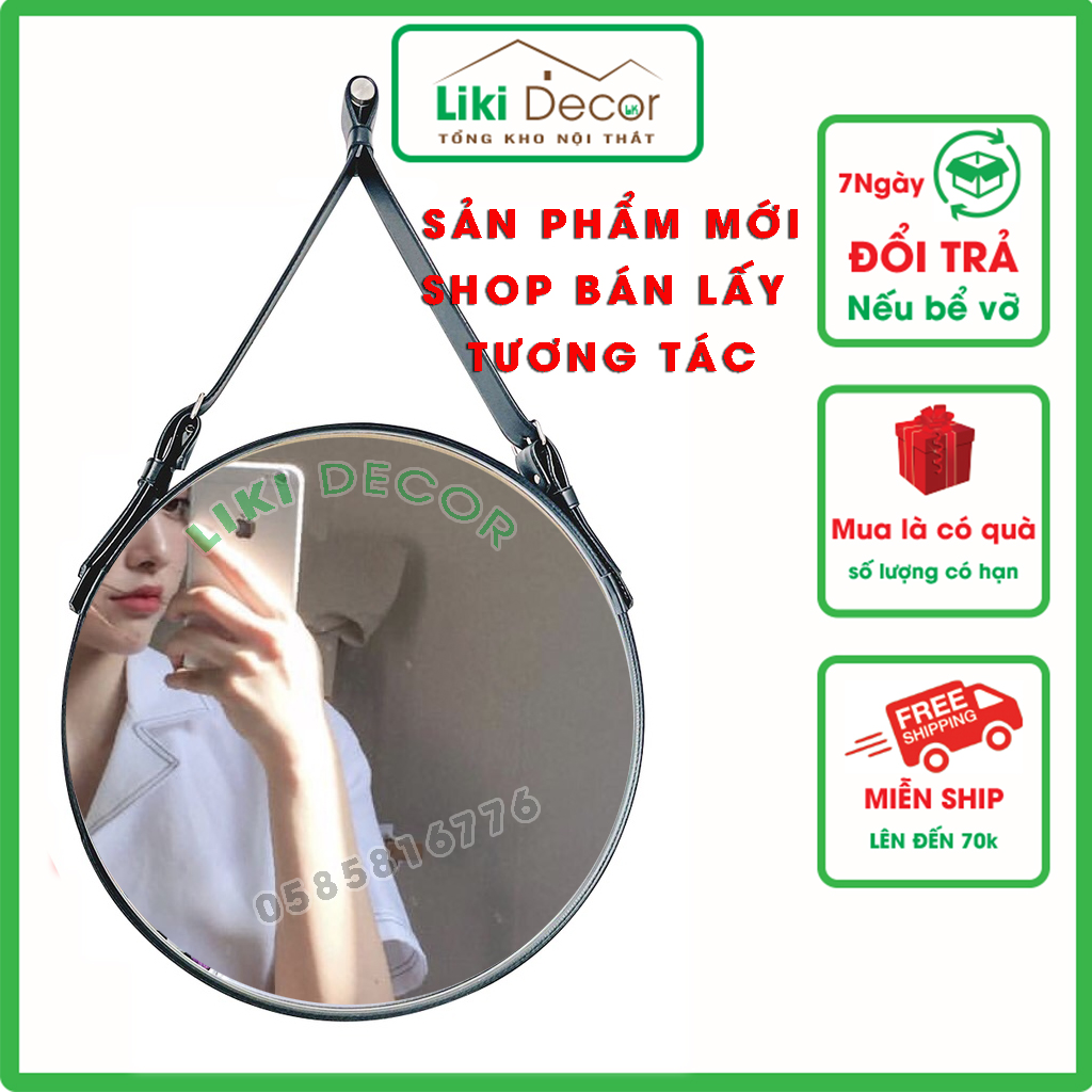 Gương treo tường Gương tròn viền dây da treo trang điểm - 4 MÀU SẮC đẹp để trang trí decor phòng khách phòng ngủ nhà tắm