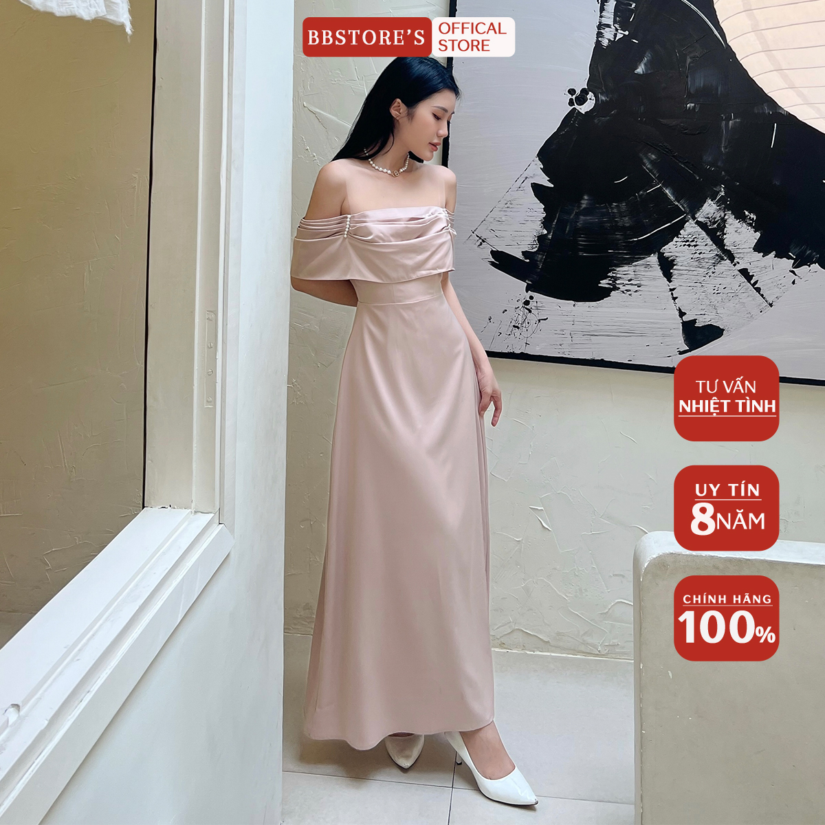Đầm dự tiệc trễ vai nhún ngực kiểu dáng trẻ trung bbstore's - d746