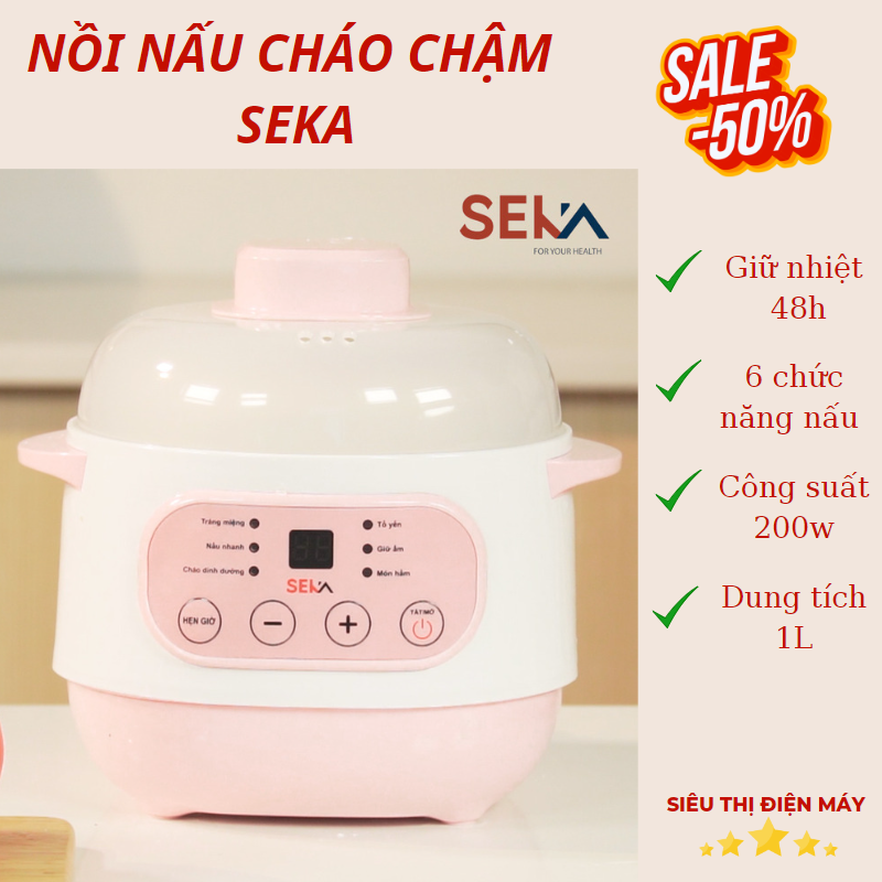 Nồi nấu cháo chậm seka, nồi ninh, hầm, hấp cách thủy 4 in 1, nồi đa năng, nồi nấu cháo cho bé ăn dặm