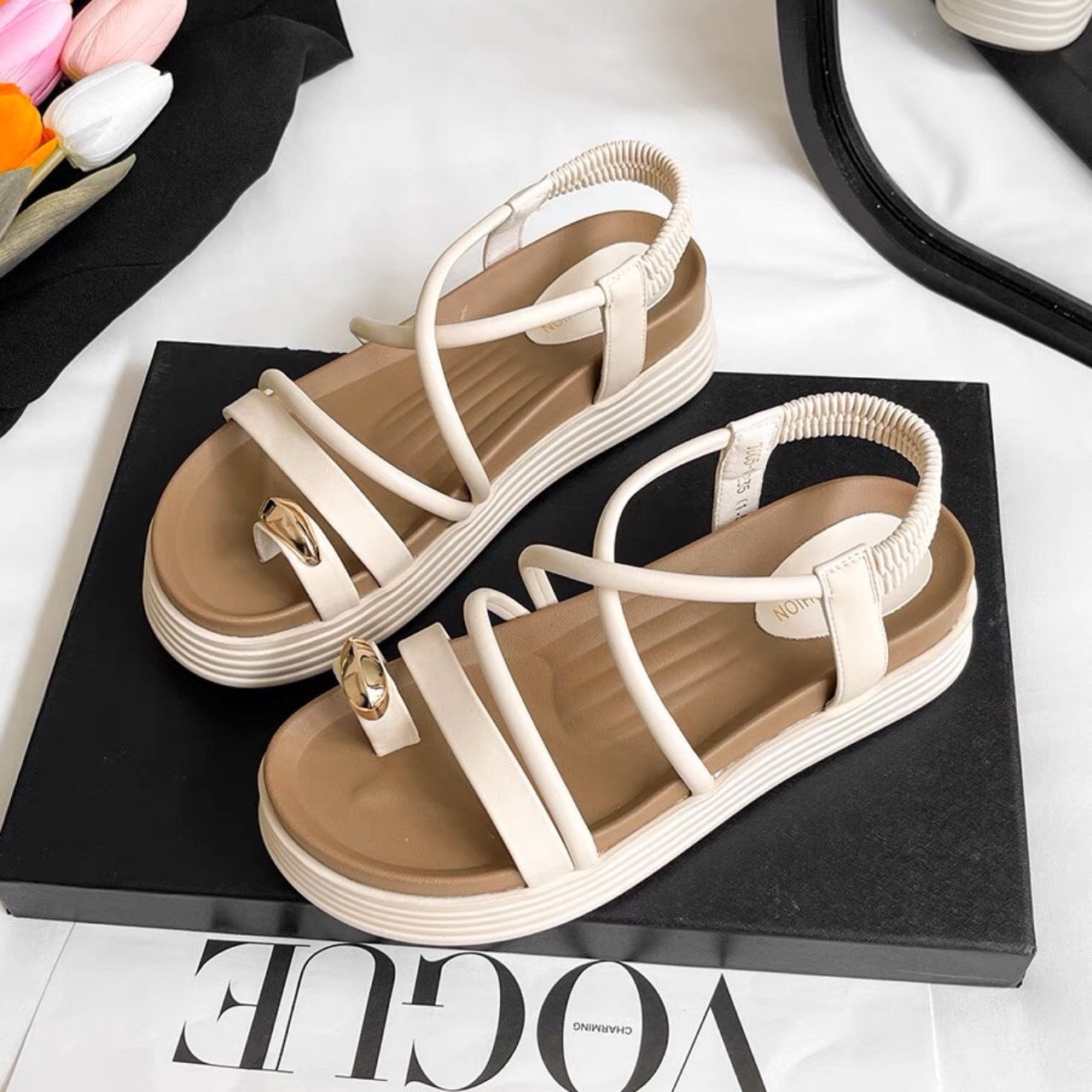 HOÀN TIỀN 15% - Sandal nữ quai chéo đan dây chun co giãn đế độn 5cm