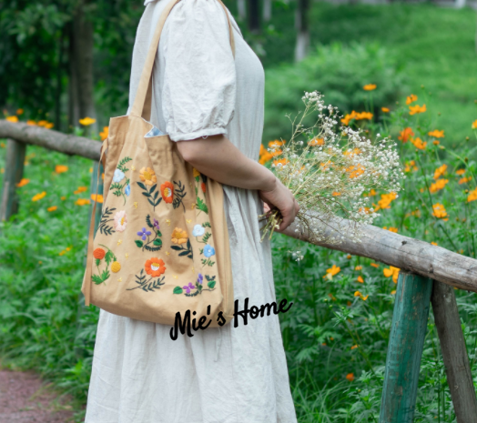 Bộ Kit Nguyên Liệu tự làm túi Tote lớn DIY thêu tay Handmade đầy đủ dụng cụ - Mie Handmade Shop