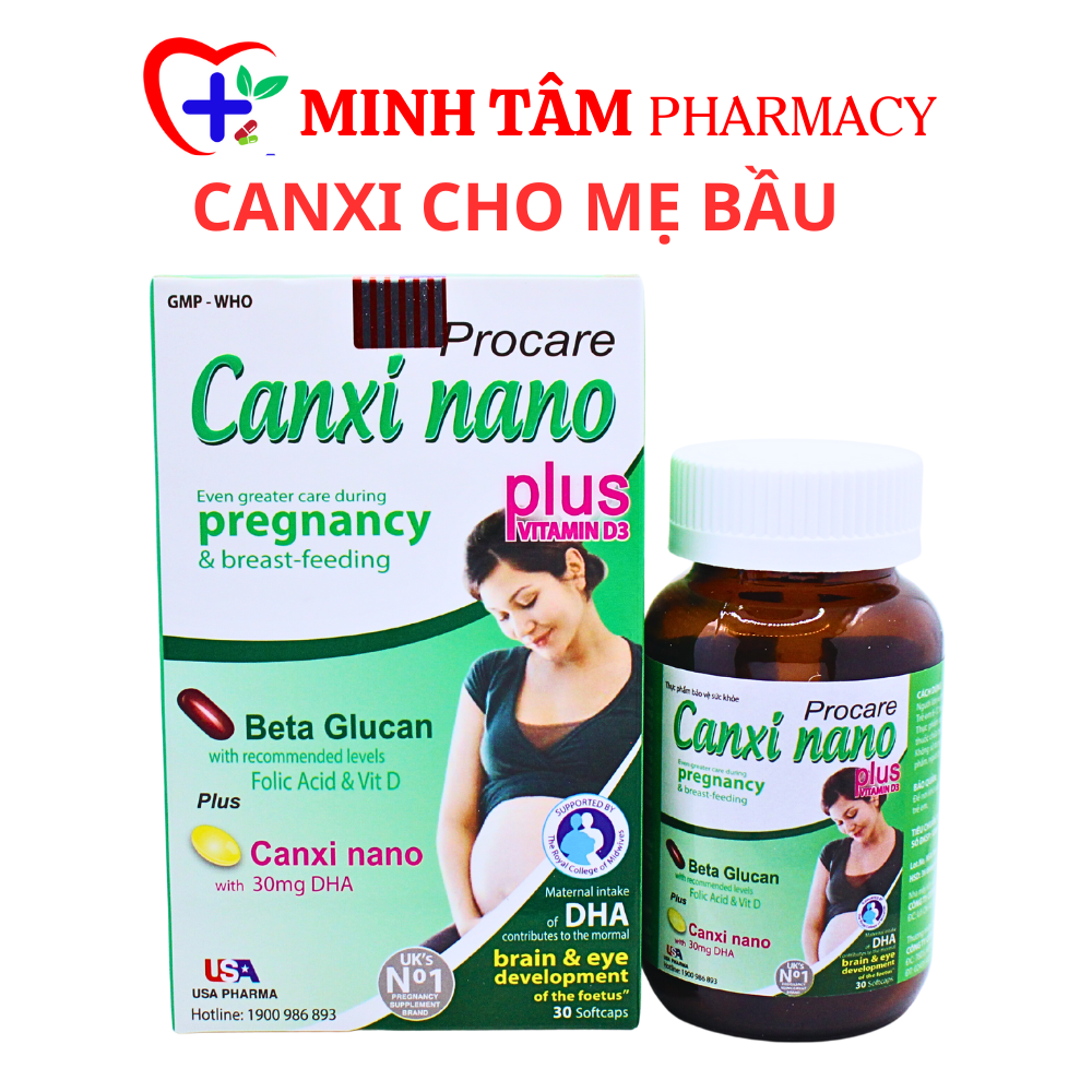 CANXI NANO Plus - Viên uống bổ sung canxi cho bà bầu calci vitamin D3 K2 giúp xương chắc khỏe ngừa loãng xương - Hộp 30 viên Hàng chính hãng
