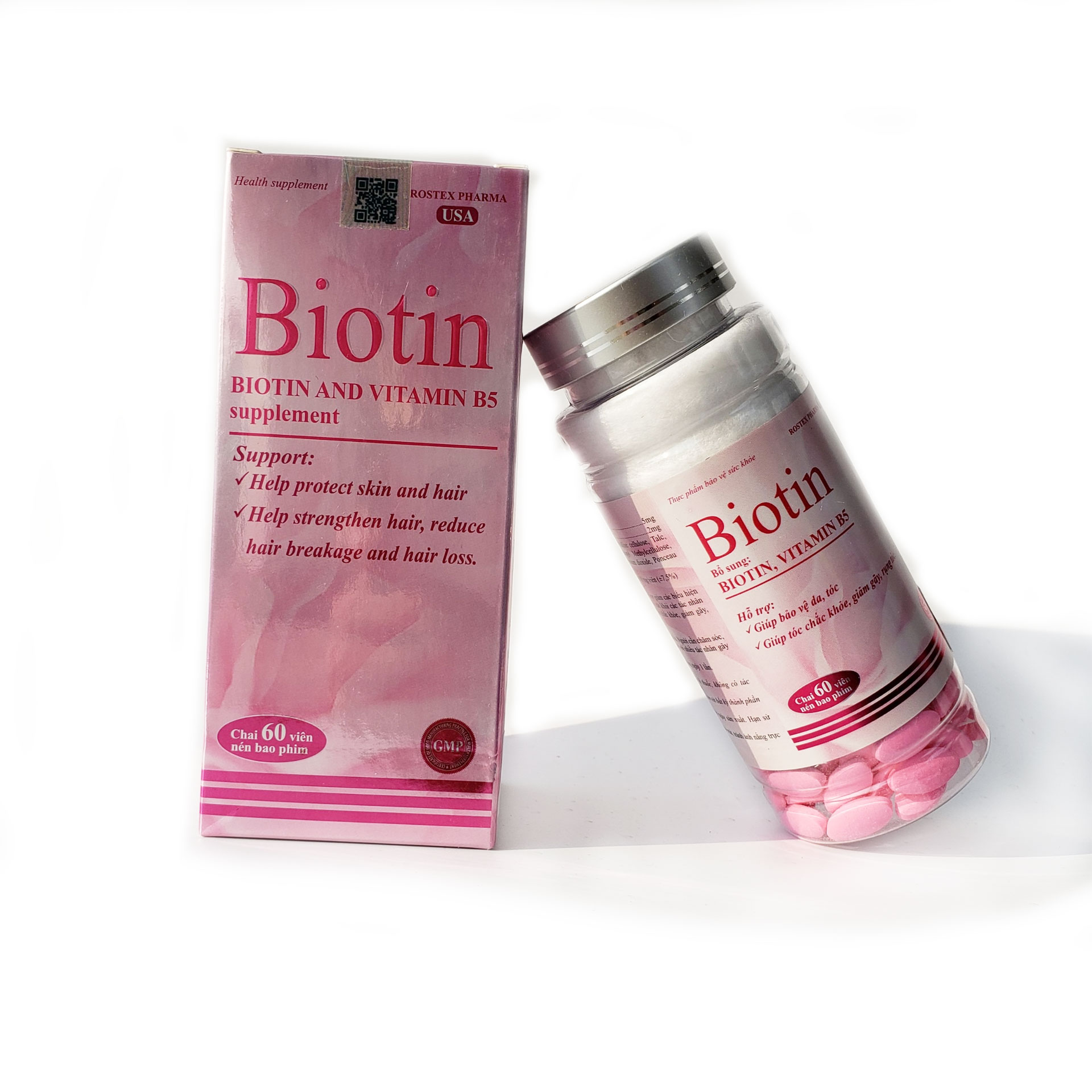 Viên uống ngăn rụng tóc Biotin, Vitamin B5 kích thích mọc tóc con Hộp 60 viên