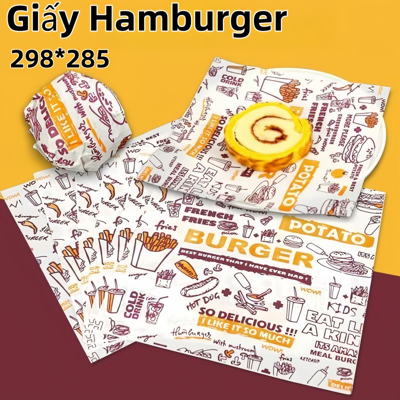 Set 500-1000 Giấy Gói Bánh Mỳ/ 298*285mm Giấy Gói Hamburger