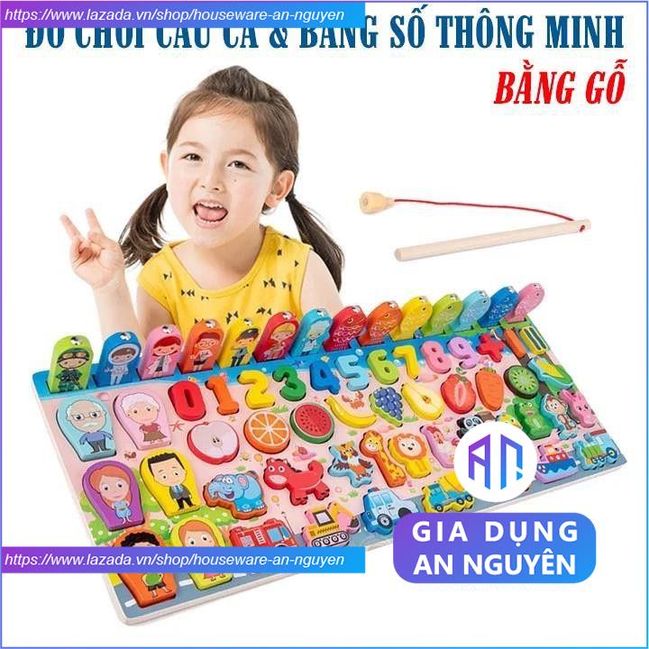 Đồ chơi trẻ em bằng gỗ - bộ bảng số thông minh kèm câu cá và ghép số học đếm vừa học toán cho bé trai gái