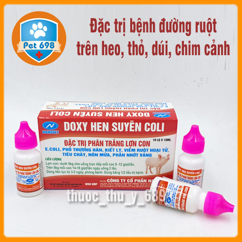 Hộp 10ml x 10 lọ doxyhen suyễn coli chữa bệnh đường ruột thỏ, thú nhỏ, heo con pet-698