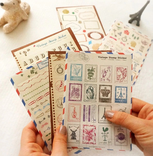 Sticker vintage stamp - Bộ 06 tờ