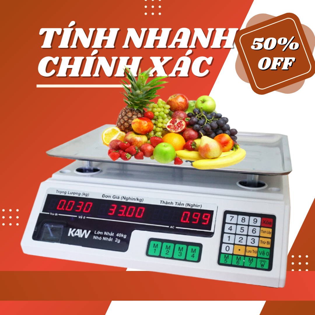 Cân điện tử tính tiền KAW, 2 mặt led hiển thị giá, cân Tiếng Việt, tính nhanh, chính xác đến 2g, tối đa đến 40kg