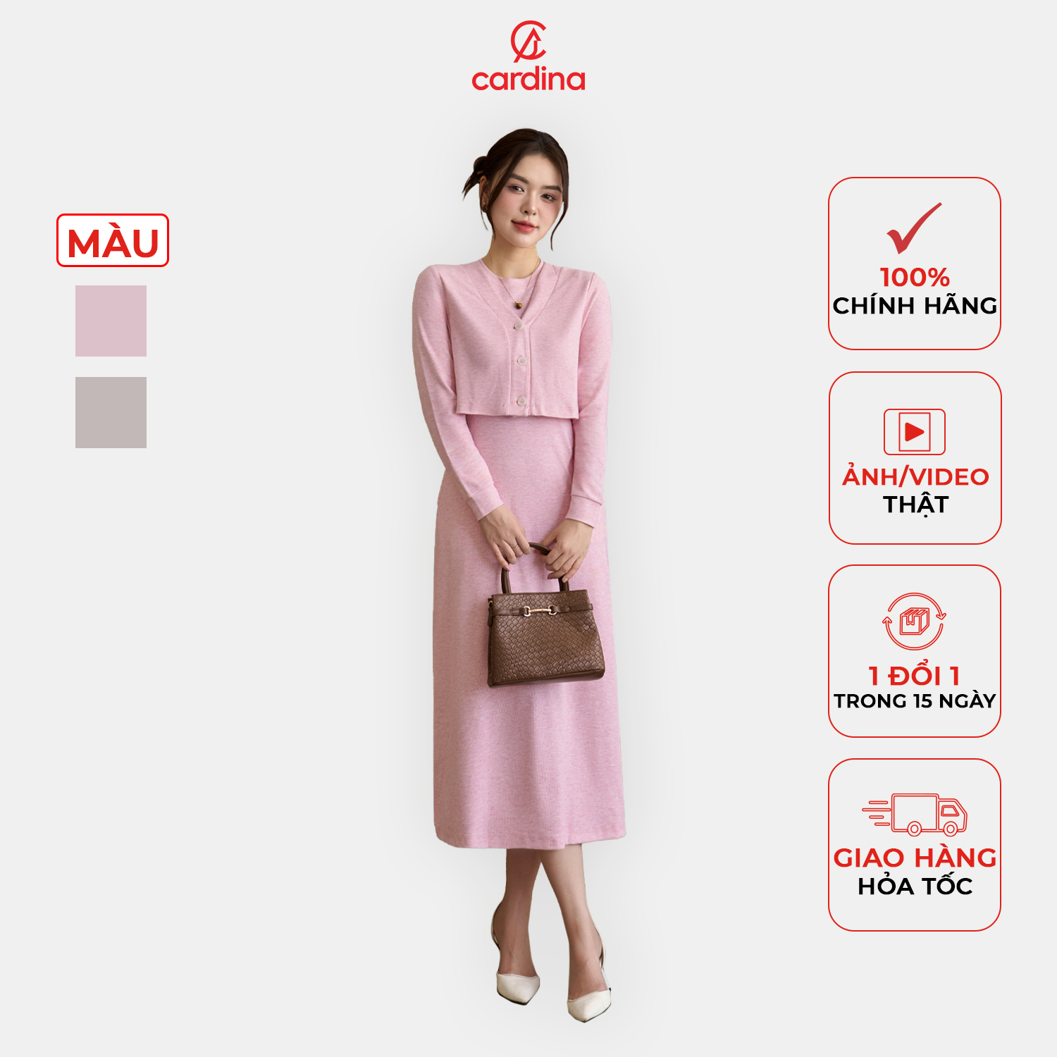 Set đầm nữ CARDINA chất liệu nỉ lông cừu áo khoác croptop phong cách thanh lịch trẻ trung kín đáo 4SVA02