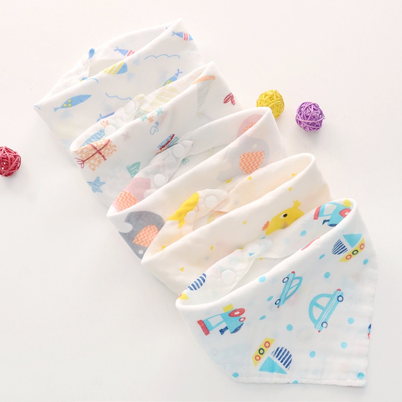 Set 5 khăn yếm sợi tre có cúc bấm wooji, yếm dãi tam giác cúc bấm thân thiện với bé